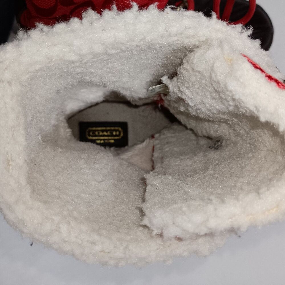 Coach Women's Laura Boots Size 6B Red And Brown Logo Sherpa Lined Lace Up - Picture 9 of 9